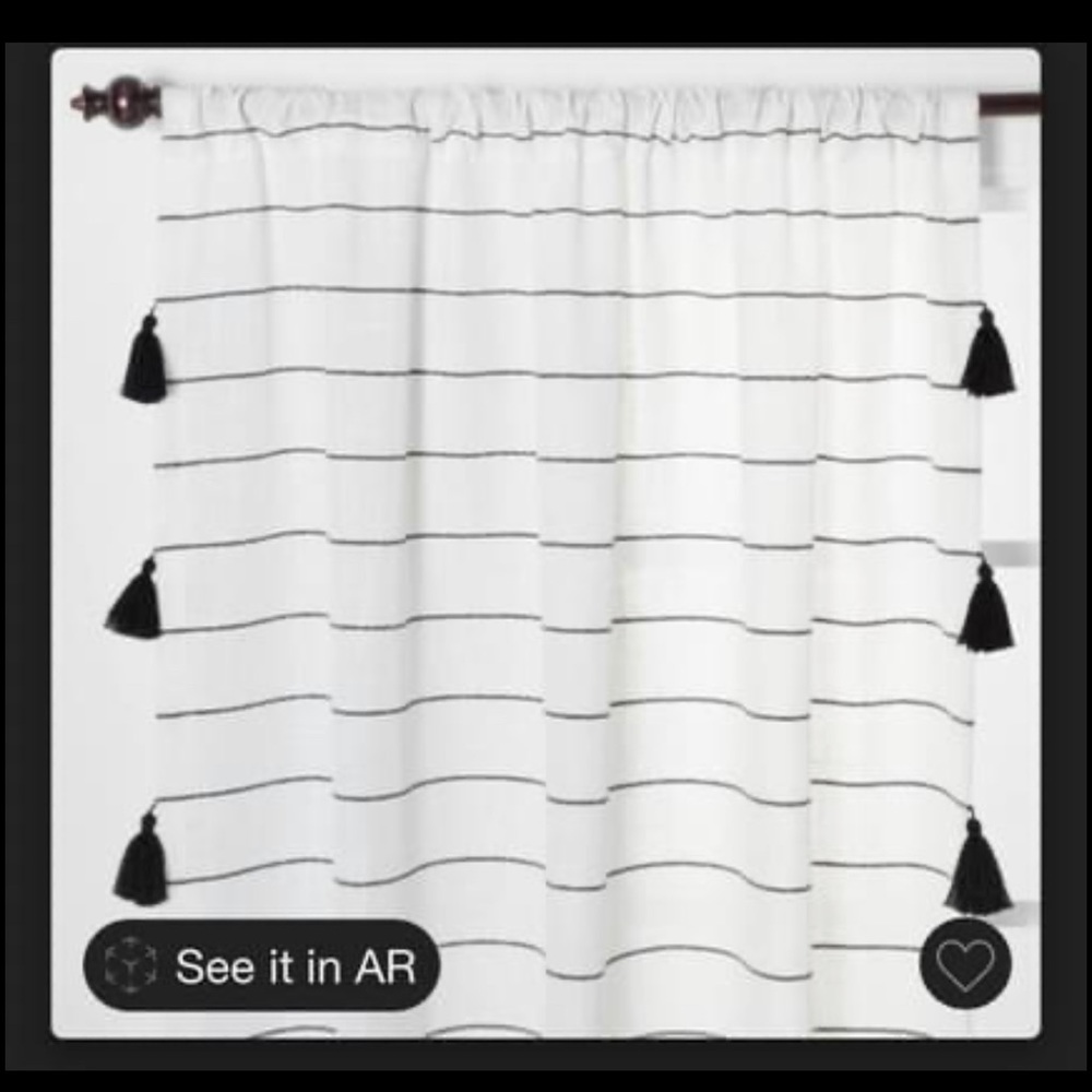 Black and white stripe fringe boho curtains - 4 panels